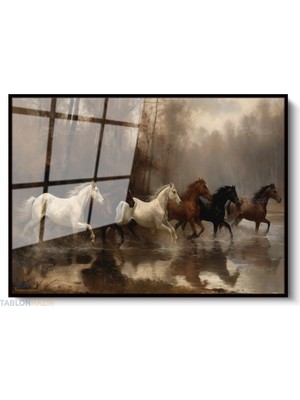 Tablonhazır Çerçeveli Yatay Cam Tablo Salon Duvar Tablosu Yatay Cam 5AT Yeni Ev Hediyesi Ofis Tablosu