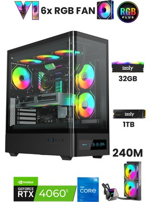 İzoly NextGen C i5-13400F 32GB 1TB M.2 NVMe RTX 5060Ti 8GB 240mm Sıvı Soğutma Oyuncu Oem Seti