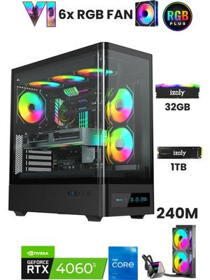 İzoly Nextgen F I5-14400F 32GB 1tb M.2 Nvme Rtx 4060TI 8gb 240MM Sıvı Soğutma Oyuncu Masaüstü Bilgisayarı