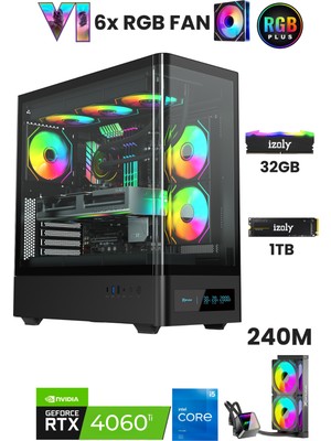 İzoly NextGen R5-A i5 13400F 32GB DDR5 1TB M.2 NVMe RTX 4060 8GB 240mm Sıvı Soğutma Oyuncu Oem Seti