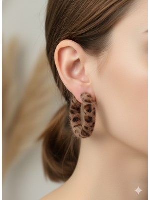 Cadde Dükkanı Halka Küpe Kahverengi Tüğlü Leopar Desenli