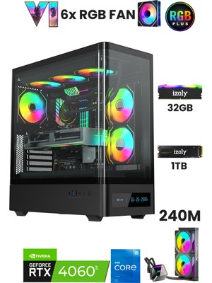 İzoly Nextgen R5-D I5 14400F 32GB Ddr5 1tb M.2 Nvme Rtx 4060TI 8gb 240MM Sıvı Soğutma Oyuncu Masaüstü Bilgisayarı