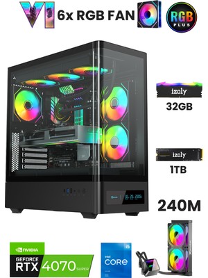 İzoly Nextgen R5-E I5 14400F 32GB Ddr5 1tb M.2 Nvme Rtx 4070 Super 12GB 240MM Sıvı Soğutma Oyuncu Masaüstü Bilgisayarı
