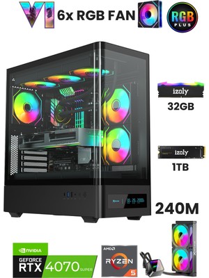 İzoly NextGen K Ryzen 5 7500F 32GB DDR5 1TB M.2 NVMe RTX 4070 Super 12GB 240mm Sıvı Soğutma Oyuncu Oem Seti