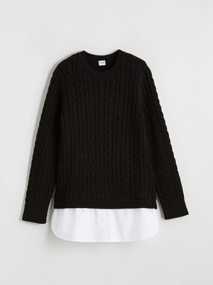 LC Waikiki Lcw Kids Siyah Bisiklet Yaka Kız Çocuk Triko Kazak