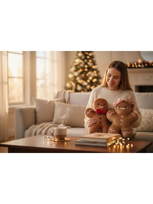 K-LAY 2'li Set 30 cm Kurabiye Adam 30 cm Kurabiye Kız Yılbaşı Dekorasyon Peluş Oyuncak