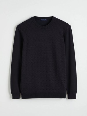 LC Waikiki Lcwaıkıkı Classic Lacivert Bisiklet Yaka Baklava Desenli Triko Erkek Kazak