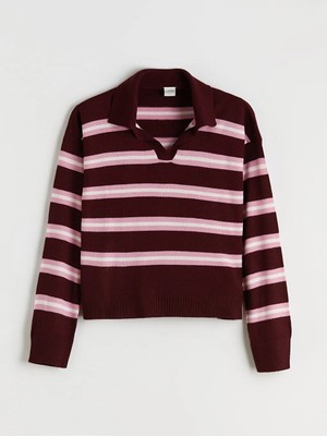 LC Waikiki Lcw Kids Bordo Polo Yaka Kız Çocuk Triko Kazak