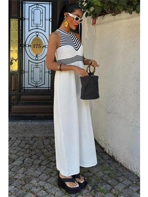 Faylora Eyesof Roba Çizgili Uzun Triko Elbise 2858