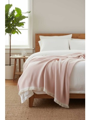 bebekokusu 4 Mevsime Uygun Koltuk Şalı , Yatak Örtüsü , Pamuklu Müslin Çift Kişilik Pike 240 x 260 cm - Rose