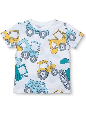 Hellobaby Hellobaby Erkek Bebek Tshirt Iş Makinası Baskılı Bisiklet Yaka Kısa Kol