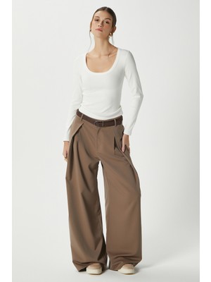 Ritnice Kadın Anita Tok Doku Pamuklu Fittili Ekru Basic Bluz