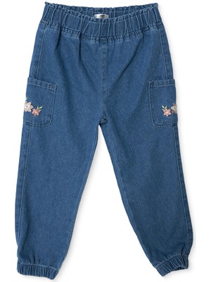 Hellobaby Hellobaby Kız Bebek Denim Pantolon Çiçek Baskılı Yok Uzun Paça