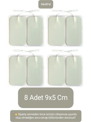 8 Adet 9x5 cm Kablolu Tens Pedi, Yedek Elektrot, Büyük Boy, Çok Amaçlı