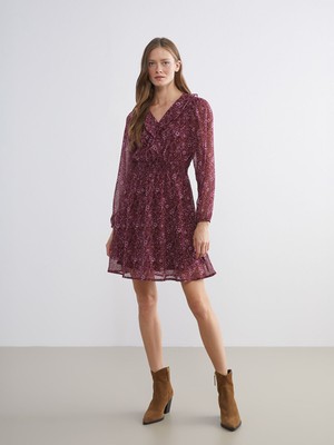 Lc Waikiki Yeni Sezon V Yaka Çiçekli Şifon Belden Oturtmalı Mini Elbise