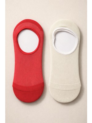 Kadın 2'li Basic Renkli Görünmez Babet Çorap Kırmızı Mix