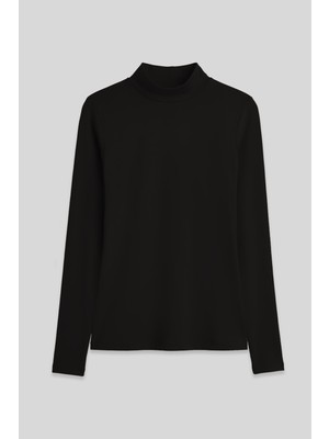 Siyah Balıkçı Yaka Basic Uzun Kollu Kadın Body - 97306