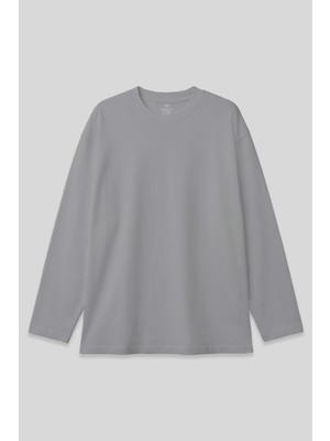 Gri O Yaka Rahat Form Battal Büyük Beden Uzun Kollu Erkek T-Shirt - 88107