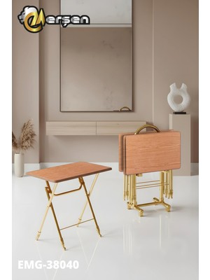 Erşen Eranş Serisi 4'lü Katlanır Mdf Mebran Çanta Zigon Sehpa Gold Ayak
