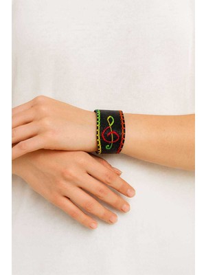 Herşey Nota Gerçek Deri Sol Anahtar Bileklik – Çok Renkli Şık Hediyelik