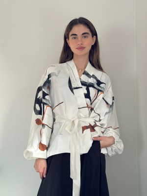 Retrobird Mini Wrap Bluz Kimono Kadın Beyaz