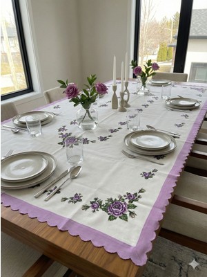 Silveryrose Store Leke Tutmaz Dertsiz Masa Örtüsü - Mor Çiçek Desenli Vintage Mutfak ve Salon Örtüsü
