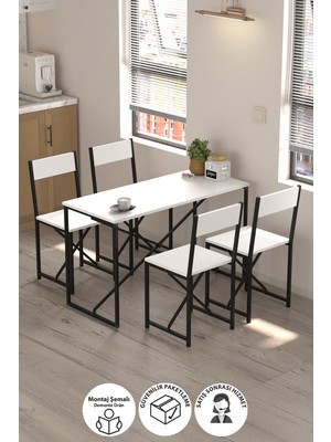 Bofigo 4lü Mutfak Seti Mutfak Masa ve Sandalye Seti Balkon Masası Cafe Seti Bulut Beyaz