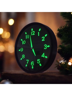 Bahat Fosforlu Kabartma Rakam Karanlıkta Parlayan Bombeli Cam Siyah Duvar Saati 28 cm