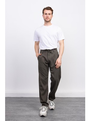 Haki Ipli Beli Lastikli Baggy Pantolon