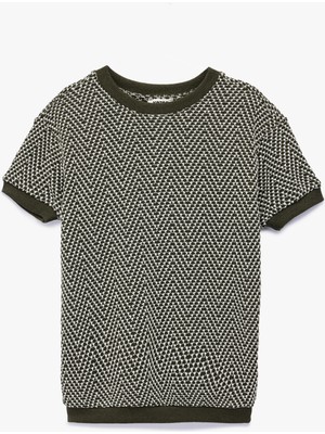 Koton Bisiklet Yaka Balıksırtı Desenli Kısa Kollu Oversize Sweatshirt