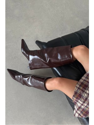 Straswans Fabian Kadın Tozluk Detay Kırışık Deri Çizme Kahve