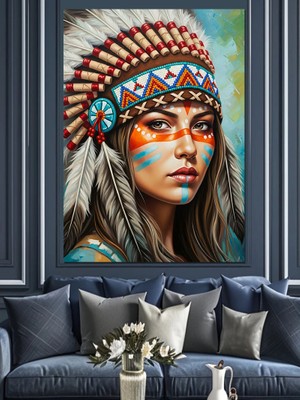 Artmeg Tüylü Başlıklı Kadın Portresi Dekoratif Kanvas - Mdf Ahşap Tablo