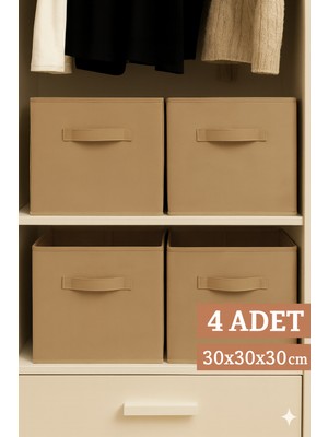 Luxway Home 4’lü Bej Kumaş Dolap Içi Düzenleyici Kutu - 30X30X30 cm Katlanabilir Çok Amaçlı Saklama Kutusu