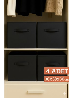 Luxway Home 4’lü Siyah Kumaş Dolap Içi Düzenleyici Kutu - 30X30X30 cm Katlanabilir Çok Amaçlı Saklama Kutusu