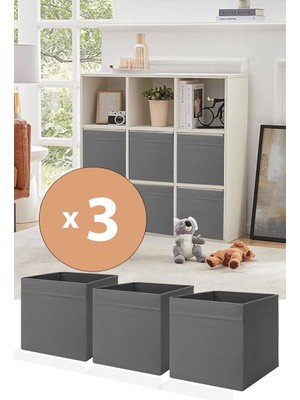 Luxway Home 3 Adet Gri Kapaksız Kutu Çok Amaçlı Organizer Ofis Kırtasiye Oyuncak Kutusu 30 x 30