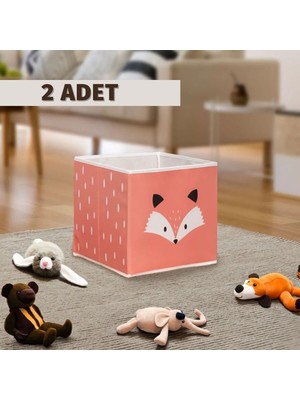 Luxway Home 2'li Tilki Baskılı Kiremit Renk Kapaksız Kutu 30X30X30 cm