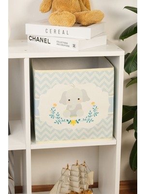 Luxway Home Mavi Fil Hayvan Figürü Baskılı Kapaksız Çok Amaçlı Oyuncak Saklama Kutusu 30X30X30