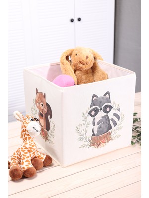 Luxway Home Rakun Baskılı Kapaksız Çok Amaçlı Oyuncak Saklama Kutusu 30X30X30