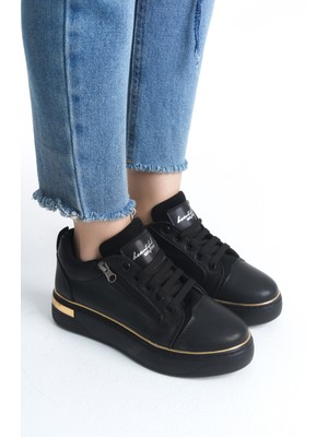 Mevese New Dına Siyah Gold Fermuarsız Kadın Günlük Ayakkabı