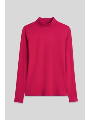 Pembe Balıkçı Yaka Basic Uzun Kollu Kadın Body - 97306