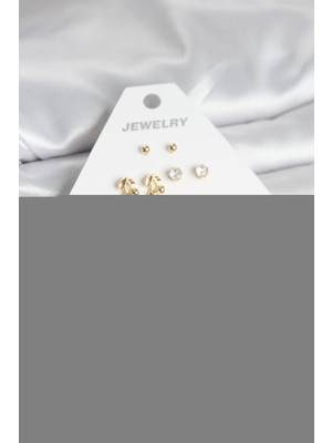 Maarketim Gold Renk 6 Çift Pirinç Kadın Küpe Seti