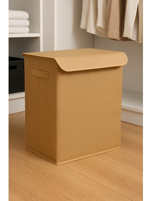 Luxway Home Bej Kapaklı Katlanır Kirli Çamaşır Çocuk Odası Oyuncak Saklama Kutusu Sepet 40X50X30