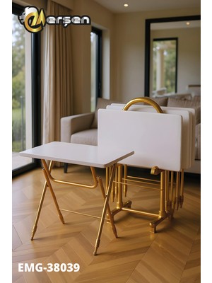 Erşen Eranş Serisi 4'lü Katlanır Mdf Mebran Çanta Zigon Sehpa Gold Ayak