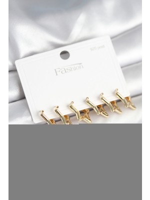 Maarketim Yıldız Model Gold Renk 925 Ayar Gümüş Çivili Kadın Küpe Seti