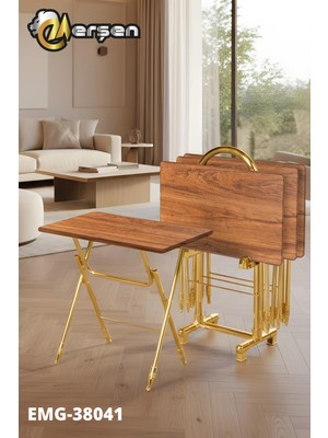 Erşen Eranş Serisi 4'lü Katlanır Mdf Mebran Çanta Zigon Sehpa Gold Ayak