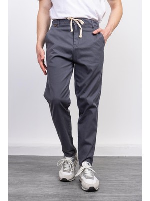 Lacivert Ipli Chino Pantolon-Çıtçıt Cep Detaylı