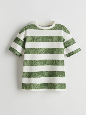 Lc Waikiki Yeni Sezon Bisiklet Yaka Çizgili Penye Erkek Çocuk Tişört