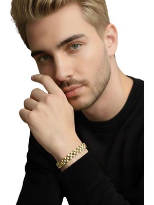 Aslı Kiraz Jewerly 316L Kordon Paslanmaz Çelik Gold Detaylı Erkek Bileklik