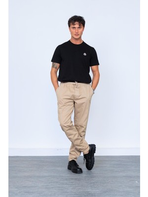 Bej Parça Boya Beli Lastikli Bağcıklı Chino