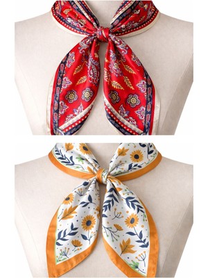 Aida Jewelss 2 Li %100 Pamuklu Bandana Seti Özel Desen Bandana Fular Çanta Aksesuarı Bandana 45x50 Cm